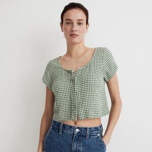 Madewell Tie-Front Crop Top in Yarn-Dyed Check